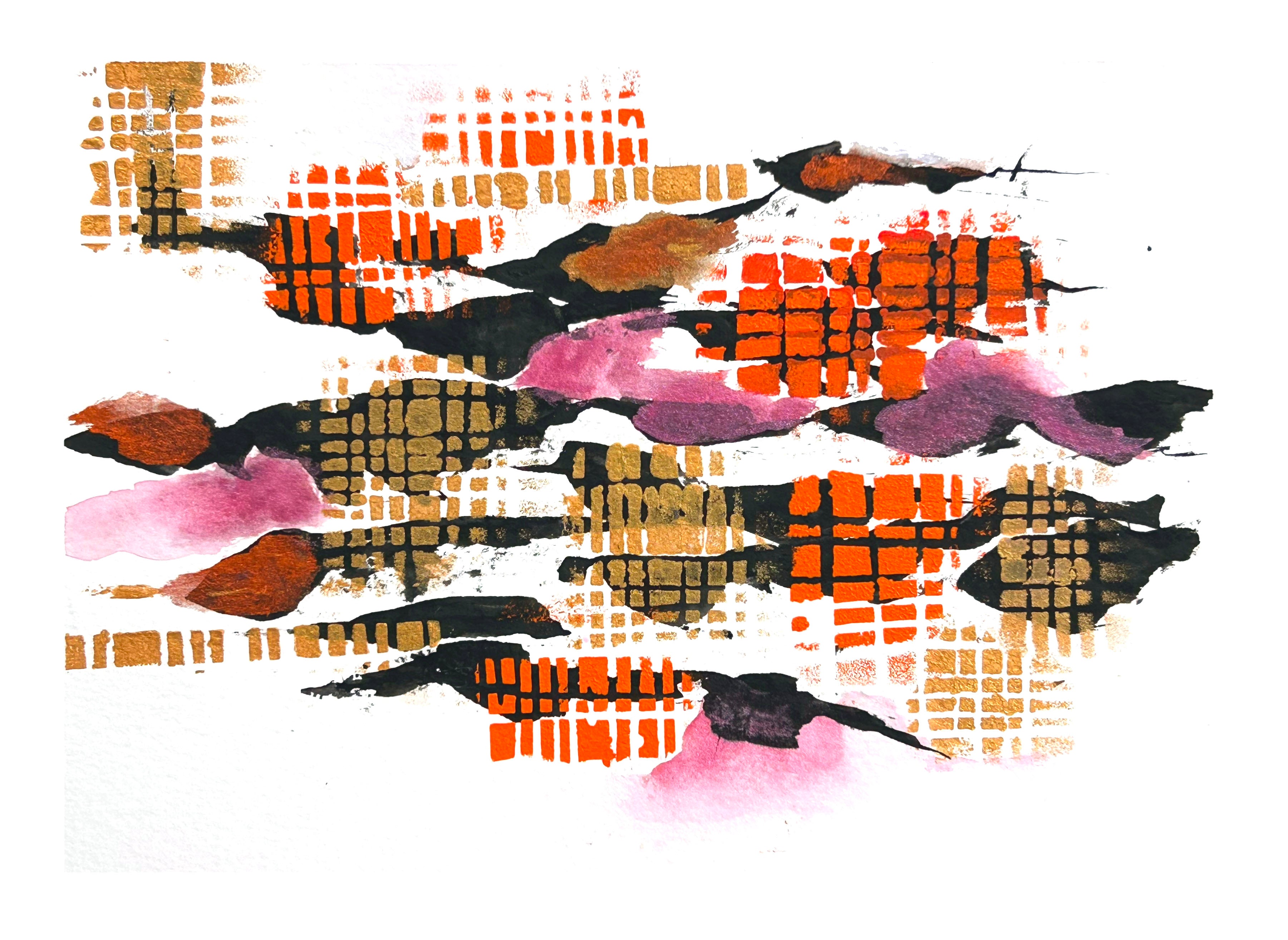 Metallics and Patterning on Black – Original Abstract Watercolor Painting
