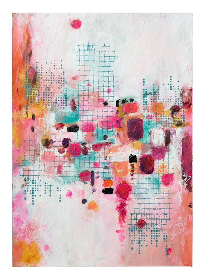 Motif of Pinks with Teal Patterns