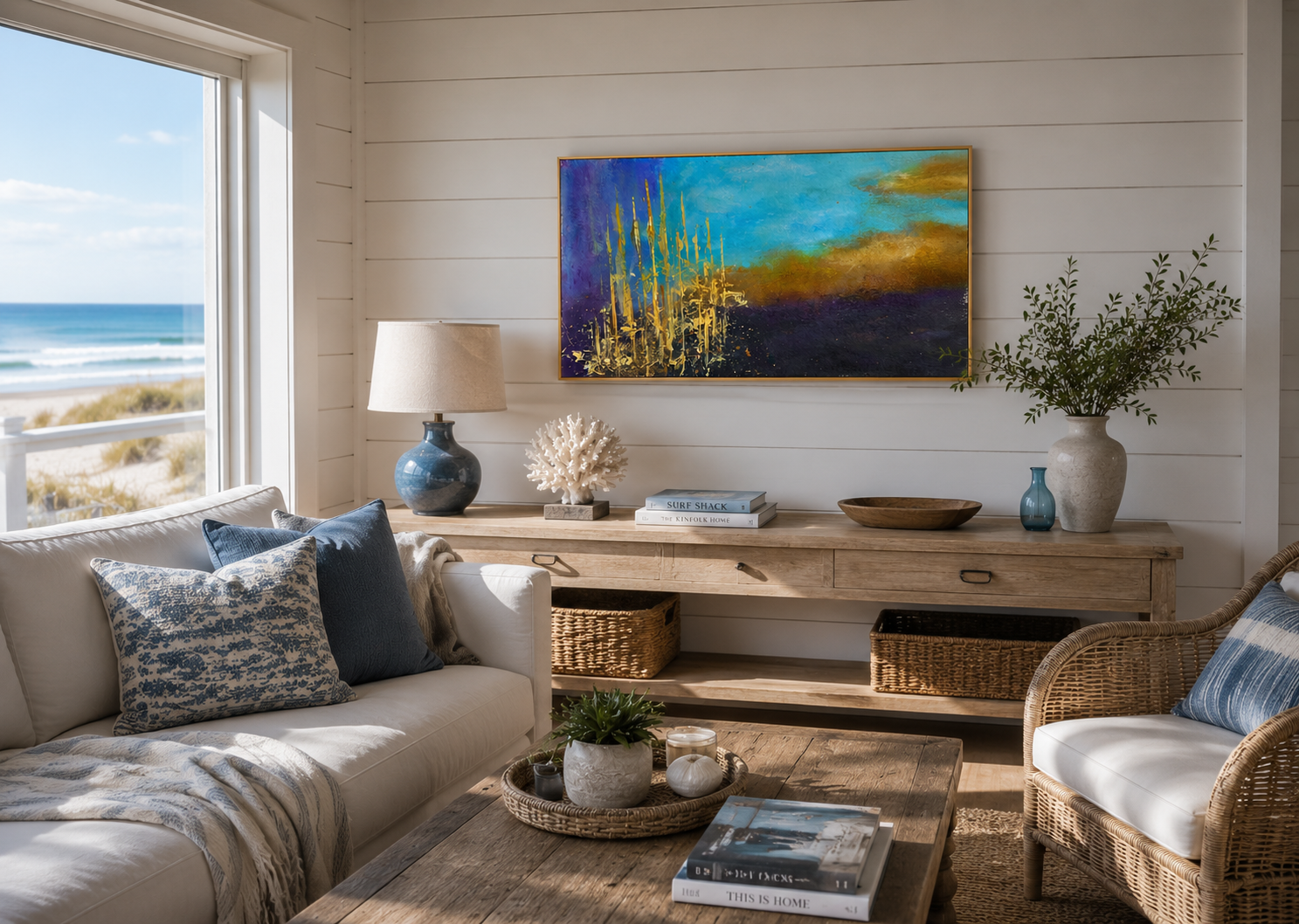 White Reeds at Twilight – Original Abstract Watercolor Painting