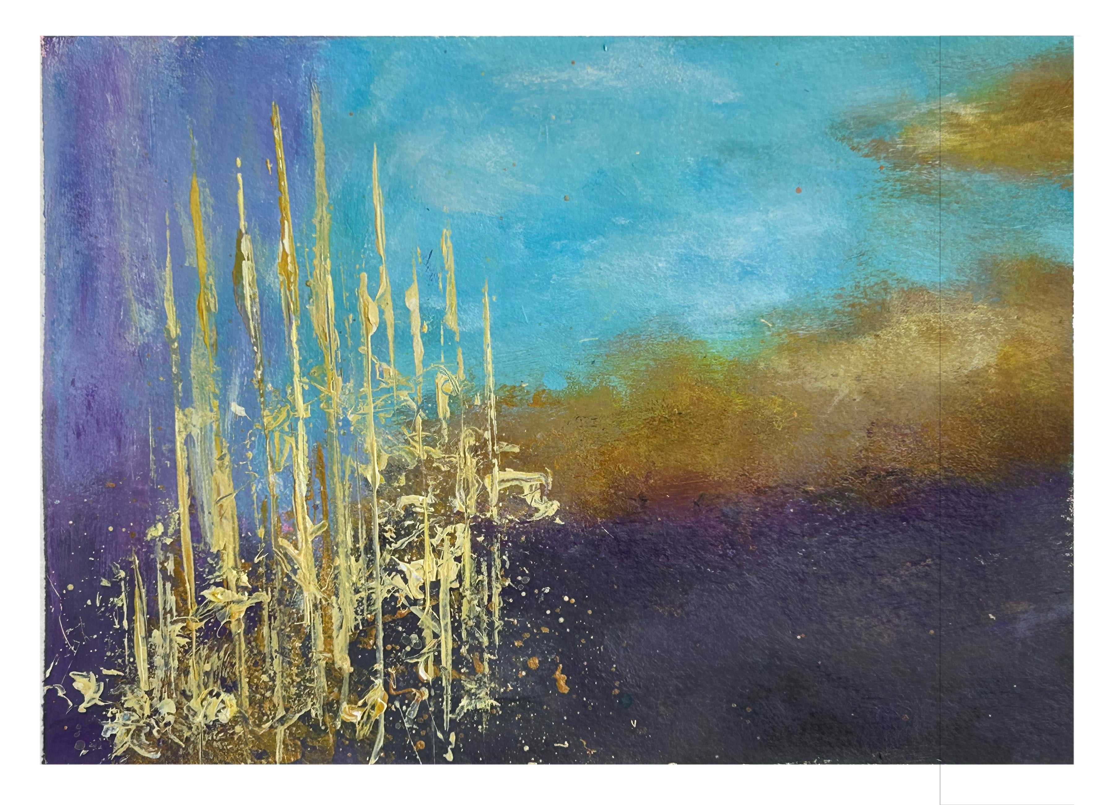 White Reeds at Twilight – Original Abstract Watercolor Painting