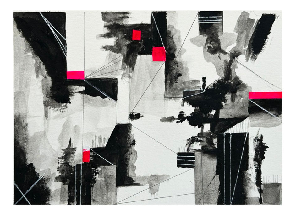 Black, White, Gray and Pink | Original Abstract Watercolor Painting