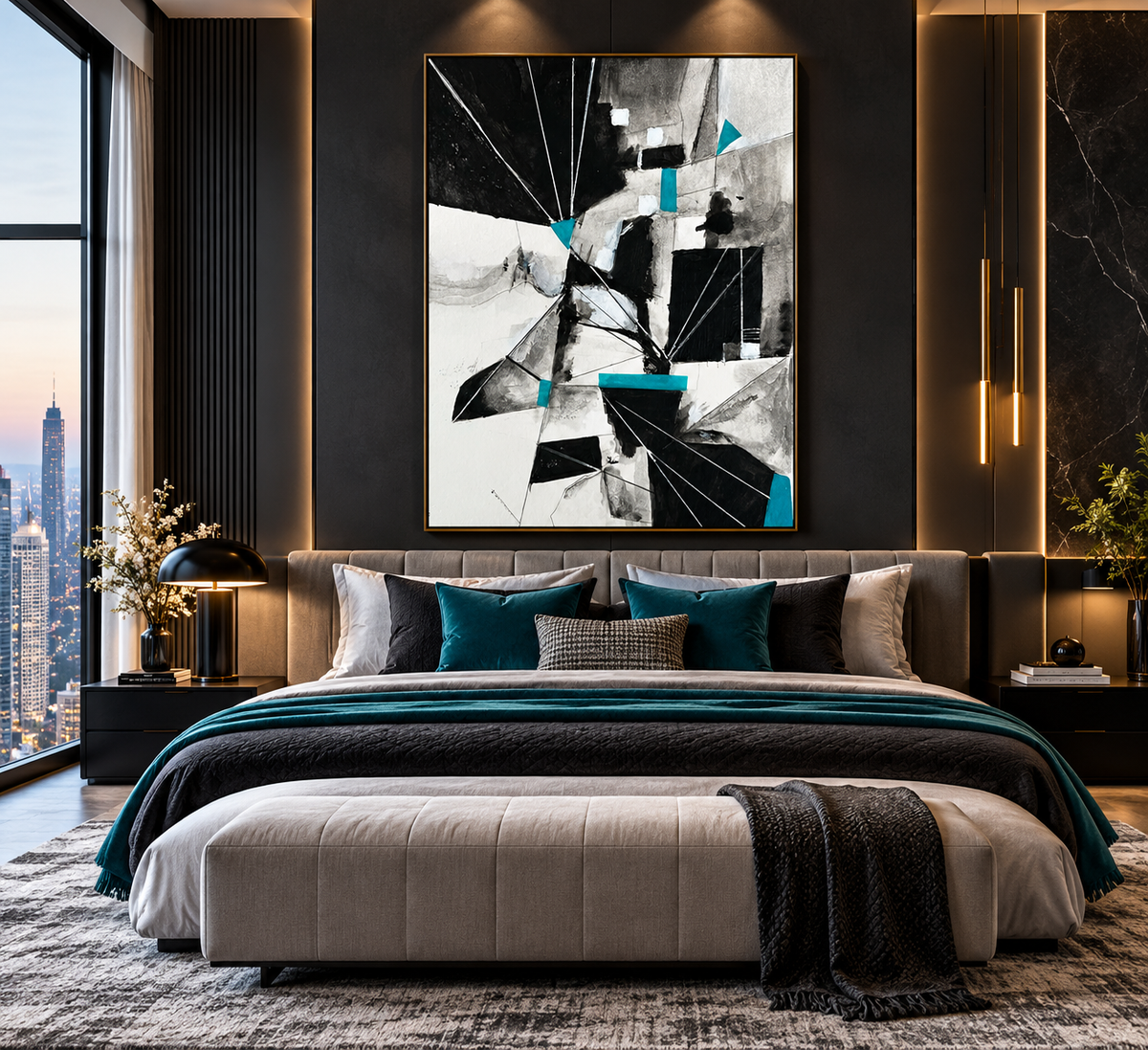 Black, White, Gray and Teal | Original Abstract Watercolor Painting